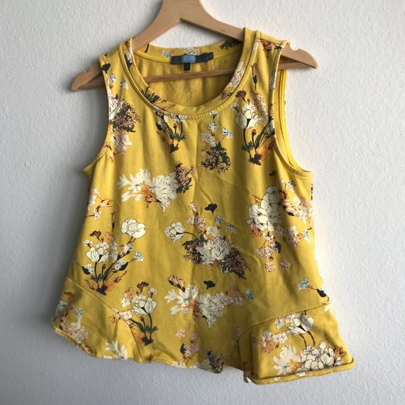 Anthropologie Tops - Anthropologie Eva Franco Yellow Cotton Floral Sleeveless Top Size Small